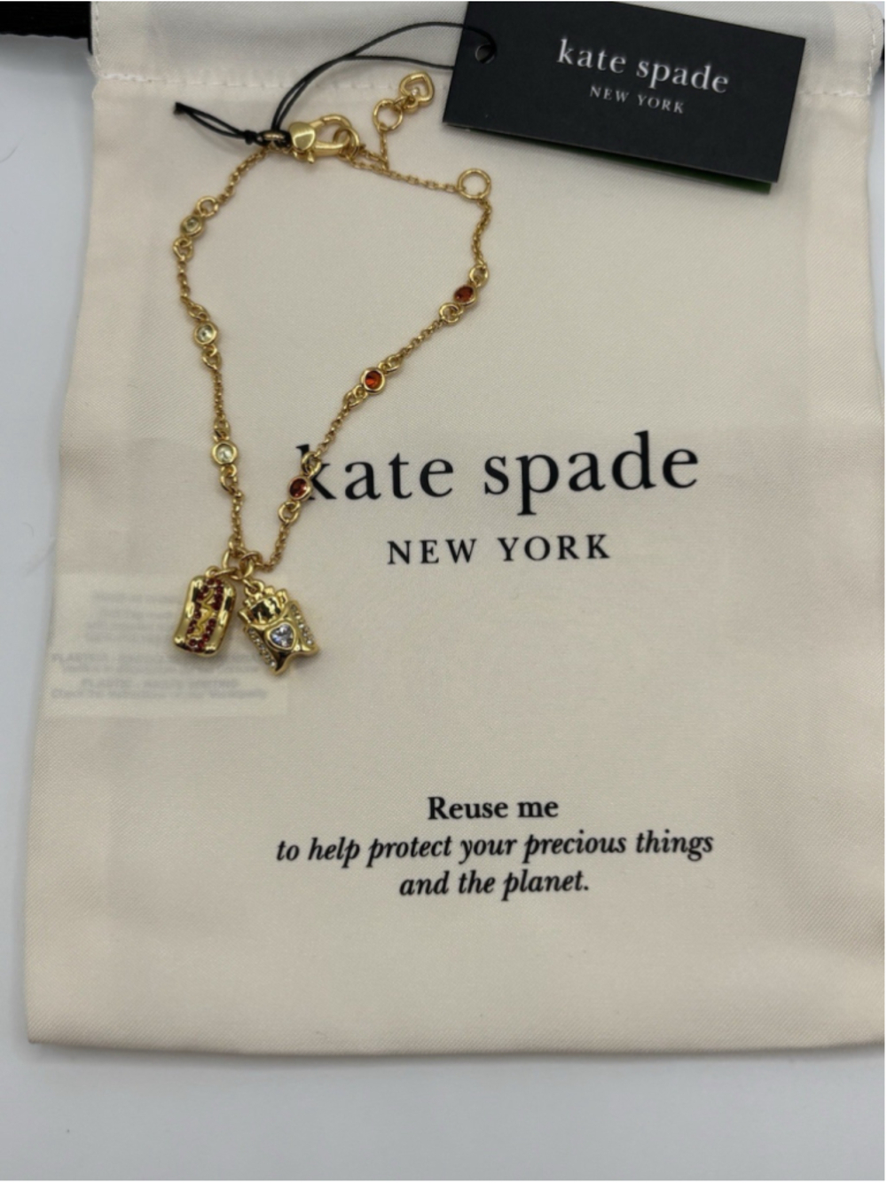 Kate Spade New York Hot Dog & Fries Charm Bracelet Gold Tone NWT - Picture 3 of 5